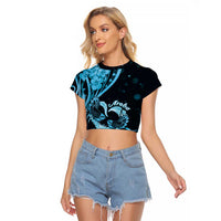New Zealand Valentine Raglan Cropped T Shirt Aroha Cyan Piwakawaka LT05 Female Cyan - Polynesian Pride