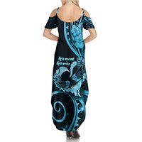New Zealand Valentine Summer Maxi Dress Aroha Cyan Piwakawaka LT05 - Polynesian Pride
