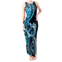 New Zealand Valentine Tank Maxi Dress Aroha Cyan Piwakawaka LT05 Women Cyan - Polynesian Pride