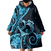 New Zealand Valentine Wearable Blanket Hoodie Aroha Cyan Piwakawaka LT05 - Polynesian Pride