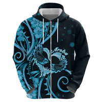 New Zealand Valentine Zip Hoodie Aroha Cyan Piwakawaka LT05 - Polynesian Pride