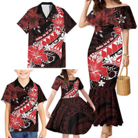 Personalised Hawaii Valentine Day Family Matching Mermaid Dress and Hawaiian Shirt Polynesian Hibiscus Art Style Red LT05 - Polynesian Pride