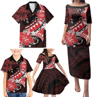 Personalised Hawaii Valentine Day Family Matching Puletasi and Hawaiian Shirt Polynesian Hibiscus Art Style Red LT05 - Polynesian Pride