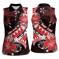 Personalised Hawaii Valentine Day Women Sleeveless Polo Shirt Polynesian Hibiscus Art Style Red LT05 - Polynesian Pride