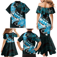 Personalised Hawaii Valentine Day Family Matching Mermaid Dress and Hawaiian Shirt Polynesian Hibiscus Art Style Turquoise LT05 - Polynesian Pride