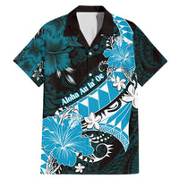 Personalised Hawaii Valentine Day Family Matching Mermaid Dress and Hawaiian Shirt Polynesian Hibiscus Art Style Turquoise LT05 Dad's Shirt - Short Sleeve Turquoise - Polynesian Pride