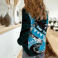 Personalised Hawaii Valentine Day Women Casual Shirt Polynesian Hibiscus Art Style Turquoise LT05 - Polynesian Pride