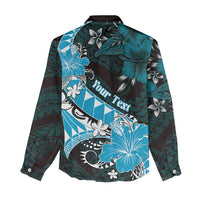 Personalised Hawaii Valentine Day Women Casual Shirt Polynesian Hibiscus Art Style Turquoise LT05 - Polynesian Pride