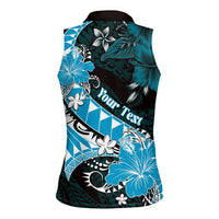 Personalised Hawaii Valentine Day Women Sleeveless Polo Shirt Polynesian Hibiscus Art Style Turquoise LT05 - Polynesian Pride