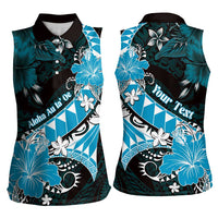 Personalised Hawaii Valentine Day Women Sleeveless Polo Shirt Polynesian Hibiscus Art Style Turquoise LT05 - Polynesian Pride