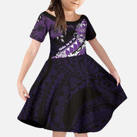 Personalised Hawaii Valentine Day Family Matching Mermaid Dress and Hawaiian Shirt Polynesian Hibiscus Art Style Purple LT05 Daughter's Dress Purple - Polynesian Pride
