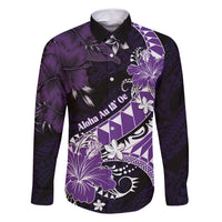 Personalised Hawaii Valentine Day Family Matching Mermaid Dress and Hawaiian Shirt Polynesian Hibiscus Art Style Purple LT05 Dad's Shirt - Long Sleeve Purple - Polynesian Pride