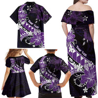 Personalised Hawaii Valentine Day Family Matching Off Shoulder Maxi Dress and Hawaiian Shirt Polynesian Hibiscus Art Style Purple LT05 - Polynesian Pride