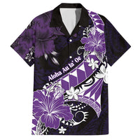 Personalised Hawaii Valentine Day Family Matching Off Shoulder Maxi Dress and Hawaiian Shirt Polynesian Hibiscus Art Style Purple LT05 Dad's Shirt - Short Sleeve Purple - Polynesian Pride