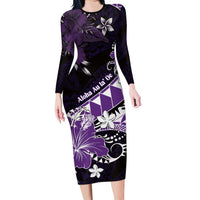 Personalised Hawaii Valentine Day Long Sleeve Bodycon Dress Polynesian Hibiscus Art Style Purple LT05 Long Dress Purple - Polynesian Pride