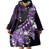 Personalised Hawaii Valentine Day Wearable Blanket Hoodie Polynesian Hibiscus Art Style Purple LT05 - Polynesian Pride