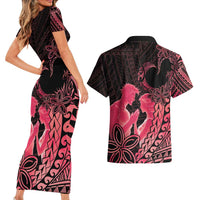 Alofa Samoa Valentine Red Couples Matching Short Sleeve Bodycon Dress and Hawaiian Shirt Love Is The Greatest Thing LT05 - Polynesian Pride