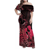 Alofa Samoa Valentine Red Family Matching Off Shoulder Maxi Dress and Hawaiian Shirt Love Is The Greatest Thing LT05 Mom's Dress Red - Polynesian Pride