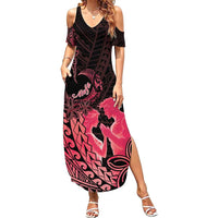 Alofa Samoa Valentine Red Family Matching Summer Maxi Dress and Hawaiian Shirt Love Is The Greatest Thing LT05 Mom's Dress Red - Polynesian Pride