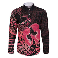 Alofa Samoa Valentine Red Family Matching Tank Maxi Dress and Hawaiian Shirt Love Is The Greatest Thing LT05 Dad's Shirt - Long Sleeve Red - Polynesian Pride