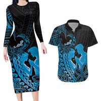 Alofa Samoa Valentine Blue Couples Matching Long Sleeve Bodycon Dress and Hawaiian Shirt Love Is The Greatest Thing LT05 Blue - Polynesian Pride