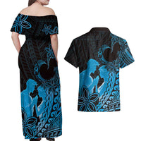 Alofa Samoa Valentine Blue Couples Matching Off Shoulder Maxi Dress and Hawaiian Shirt Love Is The Greatest Thing LT05 - Polynesian Pride