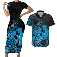 Alofa Samoa Valentine Blue Couples Matching Short Sleeve Bodycon Dress and Hawaiian Shirt Love Is The Greatest Thing LT05 Blue - Polynesian Pride