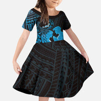 Alofa Samoa Valentine Blue Family Matching Long Sleeve Bodycon Dress and Hawaiian Shirt Love Is The Greatest Thing LT05 Daughter's Dress Blue - Polynesian Pride