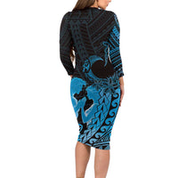 Alofa Samoa Valentine Blue Family Matching Long Sleeve Bodycon Dress and Hawaiian Shirt Love Is The Greatest Thing LT05 - Polynesian Pride
