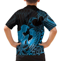 Alofa Samoa Valentine Blue Family Matching Off The Shoulder Long Sleeve Dress and Hawaiian Shirt Love Is The Greatest Thing LT05 - Polynesian Pride