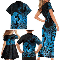 Alofa Samoa Valentine Blue Family Matching Short Sleeve Bodycon Dress and Hawaiian Shirt Love Is The Greatest Thing LT05 - Polynesian Pride