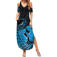 Alofa Samoa Valentine Blue Family Matching Summer Maxi Dress and Hawaiian Shirt Love Is The Greatest Thing LT05 Mom's Dress Blue - Polynesian Pride