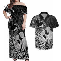 Alofa Samoa Valentine Black Couples Matching Off Shoulder Maxi Dress and Hawaiian Shirt Love Is The Greatest Thing LT05 Black - Polynesian Pride