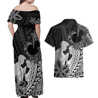 Alofa Samoa Valentine Black Couples Matching Off Shoulder Maxi Dress and Hawaiian Shirt Love Is The Greatest Thing LT05 - Polynesian Pride