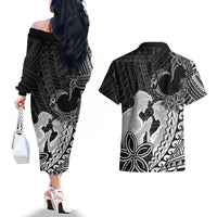 Alofa Samoa Valentine Black Couples Matching Off The Shoulder Long Sleeve Dress and Hawaiian Shirt Love Is The Greatest Thing LT05 - Polynesian Pride