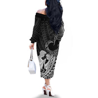 Alofa Samoa Valentine Black Family Matching Off The Shoulder Long Sleeve Dress and Hawaiian Shirt Love Is The Greatest Thing LT05 - Polynesian Pride
