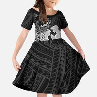 Alofa Samoa Valentine Black Family Matching Off Shoulder Maxi Dress and Hawaiian Shirt Love Is The Greatest Thing LT05 Daughter's Dress Black - Polynesian Pride
