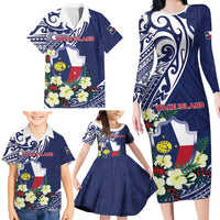 Personalised Wake Island Family Matching Long Sleeve Bodycon Dress and Hawaiian Shirt Tribal Pattern With Hibiscus Flowers LT05 - Polynesian Pride