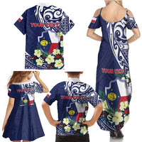 Personalised Wake Island Family Matching Summer Maxi Dress and Hawaiian Shirt Tribal Pattern With Hibiscus Flowers LT05 - Polynesian Pride