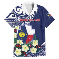 Personalised Wake Island Family Matching Tank Maxi Dress and Hawaiian Shirt Tribal Pattern With Hibiscus Flowers LT05 Dad's Shirt - Short Sleeve Blue - Polynesian Pride