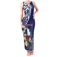 Personalised Wake Island Family Matching Tank Maxi Dress and Hawaiian Shirt Tribal Pattern With Hibiscus Flowers LT05 Mom's Dress Blue - Polynesian Pride