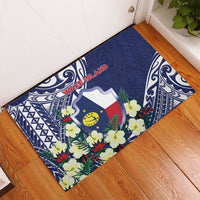 Wake Island Rubber Doormat Tribal Pattern With Hibiscus Flowers