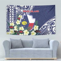 Wake Island Tapestry Tribal Pattern With Hibiscus Flowers