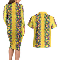 Aloha Hawaii Mardi Gras Couples Matching Long Sleeve Bodycon Dress and Hawaiian Shirt Gold Style LT05 - Polynesian Pride