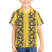 Aloha Hawaii Mardi Gras Family Matching Long Sleeve Bodycon Dress and Hawaiian Shirt Gold Style LT05 Son's Shirt Gold - Polynesian Pride