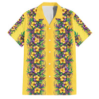 Aloha Hawaii Mardi Gras Family Matching Off The Shoulder Long Sleeve Dress and Hawaiian Shirt Gold Style LT05 Dad's Shirt - Short Sleeve Gold - Polynesian Pride