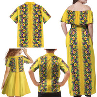 Aloha Hawaii Mardi Gras Family Matching Off Shoulder Maxi Dress and Hawaiian Shirt Gold Style LT05 - Polynesian Pride
