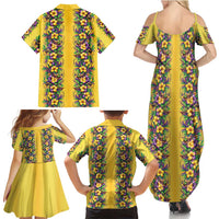 Aloha Hawaii Mardi Gras Family Matching Summer Maxi Dress and Hawaiian Shirt Gold Style LT05 - Polynesian Pride