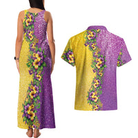 Hawaii Mardi Gras Couples Matching Tank Maxi Dress and Hawaiian Shirt Plumeria Lei Beads Glitter Style LT05 - Polynesian Pride