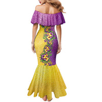 Hawaii Mardi Gras Family Matching Mermaid Dress and Hawaiian Shirt Plumeria Lei Beads Glitter Style LT05 - Polynesian Pride